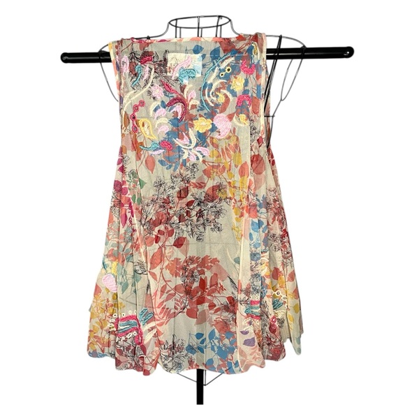Johnny Was Mazzy Flared Floral Embroidered Sheer Mesh Tank Top XS No Slip - Picture 4 of 15